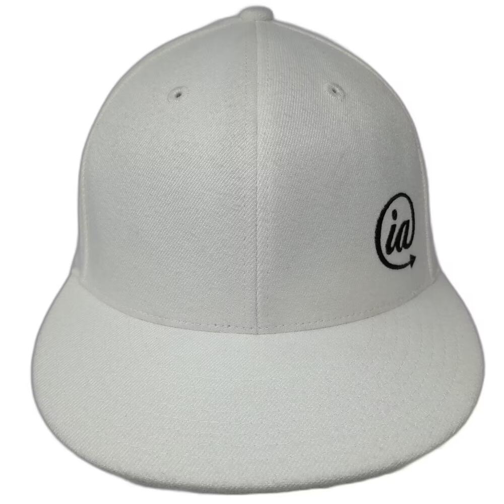 210 Fitted Baseball Cap White 7 5/8 Flat Brim Stretch Fit Embroidered Logo Hat